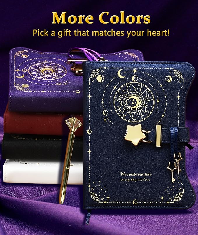 Hoci Poci Diary with Lock and Keys for Girls Gift Ideas, 360 Pages Journal | Elegant Gift Box for Teen Girls, B6 Kraft Pages Refillable Notebook with Pen and Bookmark for Writing, Astro Blue