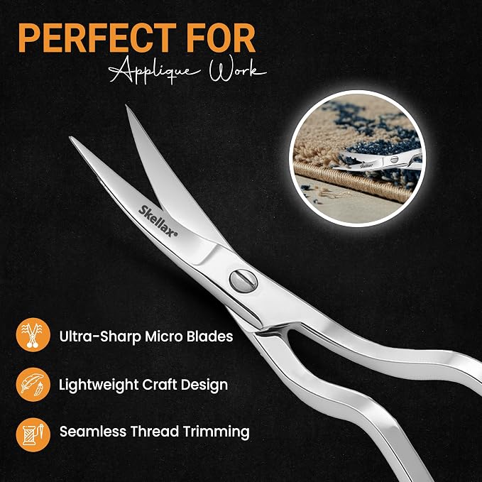 Applique Scissors 6 Inch - Premium Quality Stainless Steel With Precision Blades - Double Bent Curved Scissors for Embroidery, Fabric, Thread, Knitting, Sewing, Arts & Craft