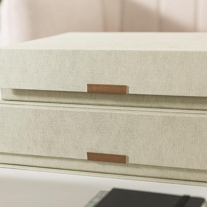 Soul & Lane - Letter Keepsake Box, Magnetic Lid, Set of 2, Ash Green | Decorative Photo and Document Organizer, Memory Case for Pictures, Cards and Albums, Elegant Home Office Storage Holder