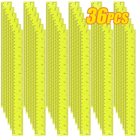 36 Pack 12 Inch Clear Yellow Plastic Rulers Bulk, Transparent Metric Rulers with Centimeters and Inches, Straight Measuring Rulers for Back to School, Kids Classroom School Office Home Supplies