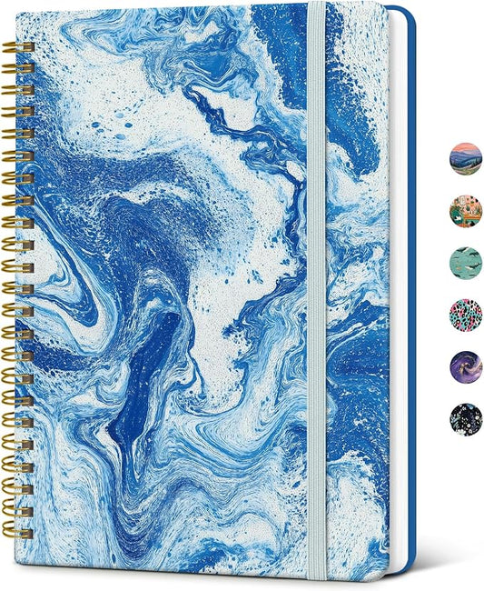 Taja Pretty Journal for Women, A5 Spiral Notebook, Hardcover College Ruled Journal, Notebook for Work, Journaling, Note Taking, 140 Pages, Ocean Marble