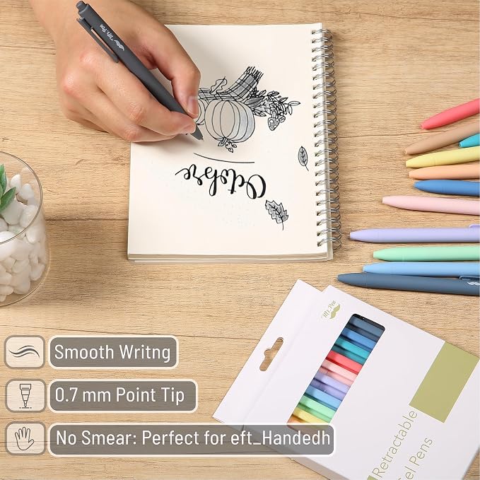 Mr. Pen- Retractable Gel Pens, 12 Pack, Black Ink, Pastel Barrels | Fine Point 0.7mm, Fast Dry, Smooth Writing, Cute Pens for Drawing, Writing Planner and School Supplies