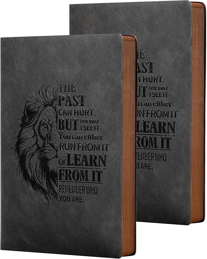 MINICAGIE 2 Pack Leather Journal for Men Soft Cover Journals for Writing with 256 Pages Vintage Lion Journaling Notebooks Travel Inspirational Diary Black and Black, A5
