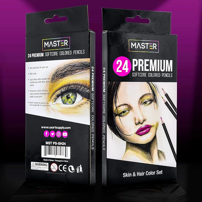 Mastermarkers Master 24 Colored Pencil Skin and Hair Tone Set with Premium Soft Thick 4 mm Cores - Unisex