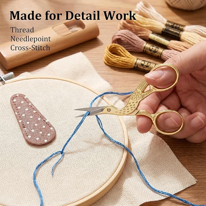 BIHRTC 3.6inch Little Embroidery Scissors Sharp Stainless Steel Tip Cross Stitch Scissors for Office Home Manual Sewing Handicraft DIY Tool Art Work Needlepoint Crochet Vintage Detail Shears