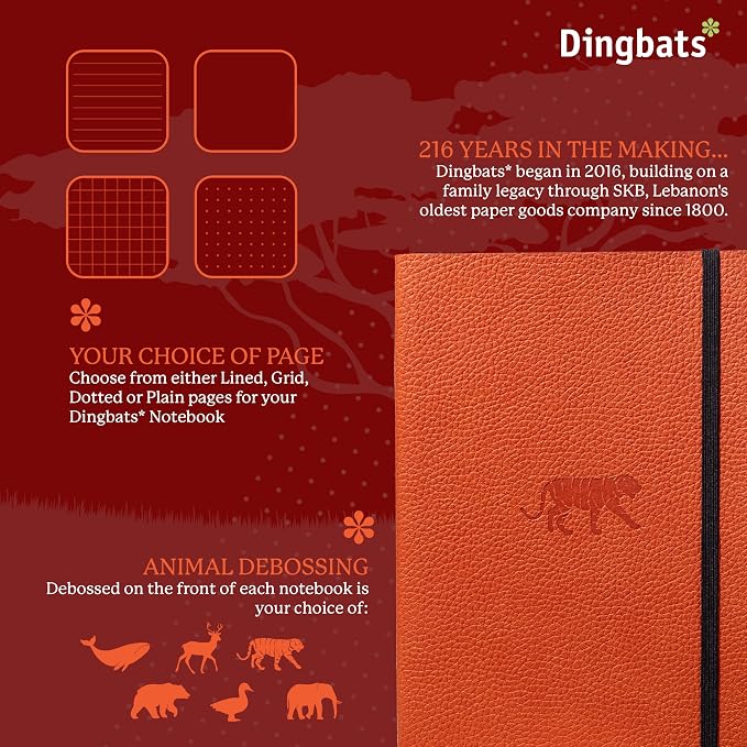 Dingbats* Wildlife Lined Writing Journal Notebook A5 - Vegan Leather Softcover - Ideal for Work, Travel - Pocket, Elastic Closure, & Bookmark