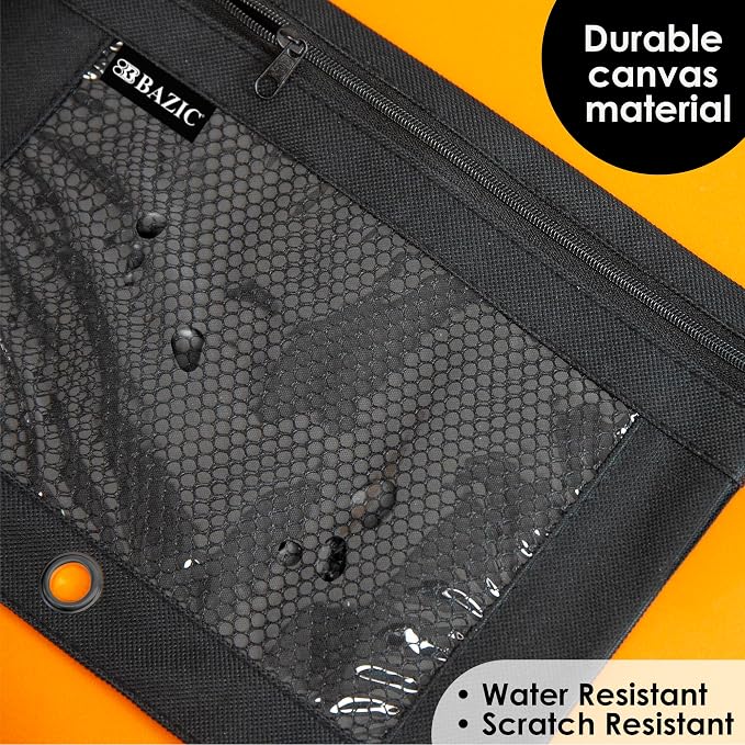 BAZIC PRODUCTS Black 3-Ring Pencil Pouch with Mesh Window, 10-Pack | clear mesh window and a zipper closure for pens, pencils, supplies