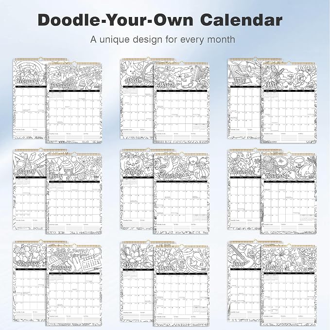 Ospelelf 2026 Wall Calendar 12'' x 17'' Family Coloring Calendar for Adults, Kids, Monthly Calendar Planner with Plastic Cover, 18 Month Calendars, Use Jan 2026 - June 2027, Season