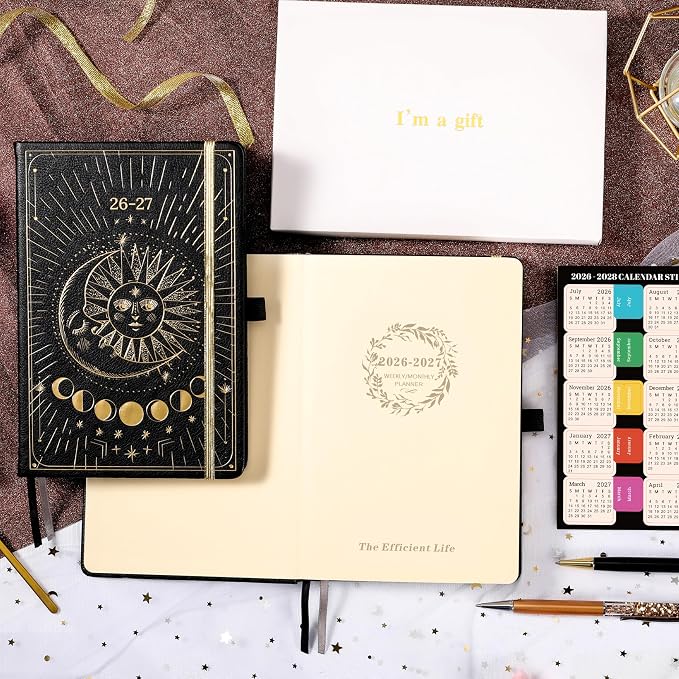 2026-2027 Planner - Academic Planner 2026-2027, Jul 2026 - Jun 2027, 5.75" x 8.25", 26-27 Weekly Monthly Planner, Faux Leather Planne-r 26-27 with Back Pocket & 40 Notes Pages - The Sun and Moon