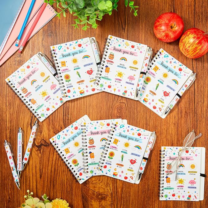 Colarr 12 Sets Teacher Appreciation Notebooks and Ballpoint Pens Teacher Appreciation Gifts Bulk Thank You for Helping Me Grow Gifts Spiral Notebooks for School Office Supplies