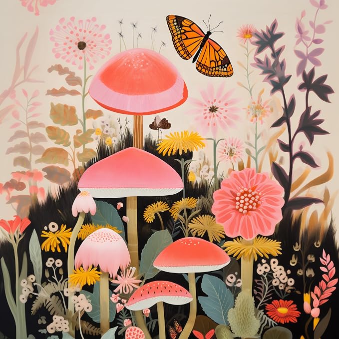 RICCO BELLO Lined Journal Notebook, Mushroom Garden, Hardcover | College Ruled, 96 Sheets / 192 Pages, 5.7 x 8.4 Inches, Pen Holder, For Work & Notes