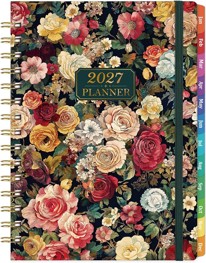 2027 Planner - Jan. 2027 - Dec. 2027, Calendar Monthly Planner 2027 Spiral Bound, 6.3" x 8.4", 2027 Planner Weekly and Monthly with Hardcover, 12 Monthly Tabs, Thick Paper, Pocket