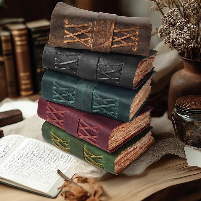 LEATHER VILLAGE Leather Bound Vintage Journal for Women & Men - Book of Shadows - Lock Closure - 200 Pages of Antique Deckle Edges Handmade Watercolor Paper - Turquoise - 10X7 inches