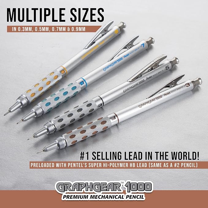 Pentel GraphGear 1000 Mechanical Pencil, (0.5mm) Point Size, Black Barrel, 1 Each (PG1015A)