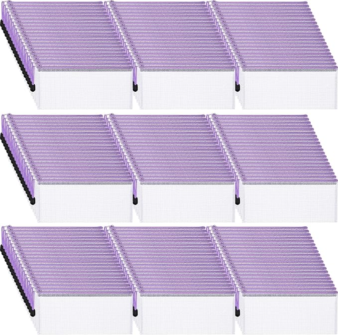 Zhehao 200 Pieces A6 Mesh Zipper Pouch Bulk Mesh Bags with Zipper Waterproof Small Pencil Pouches for Office Supplies Organization 9.4 x 4.5 Inches(Purple)