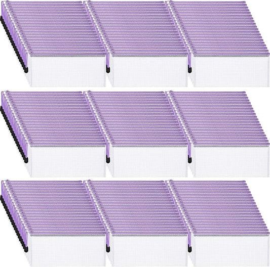 Zhehao 200 Pieces A6 Mesh Zipper Pouch Bulk Mesh Bags with Zipper Waterproof Small Pencil Pouches for Office Supplies Organization 9.4 x 4.5 Inches(Purple)