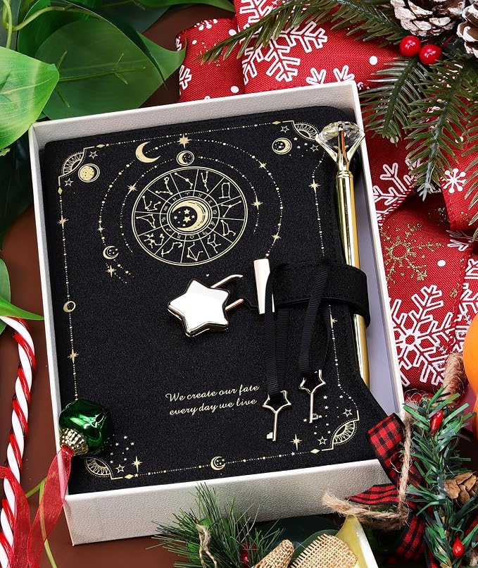 Hoci Poci Diary with Lock and Keys for Girls Gift Ideas, 360 Pages Journal | Elegant Gift Box for Teen Girls, B6 Kraft Pages Refillable Notebook with Pen and Bookmark for Writing, Astro Black