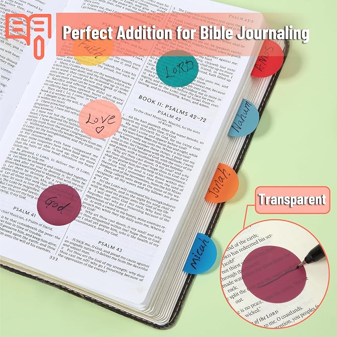 Mr. Pen- Round Transparent Sticky Notes, 1.1” Diameter, 14 Pads, 560 Sheets | Colorful, Water-Resistant See-Through Sticky Notes & Fineliner, Smooth Writing, Note Tabs for Bible Journaling, Studying