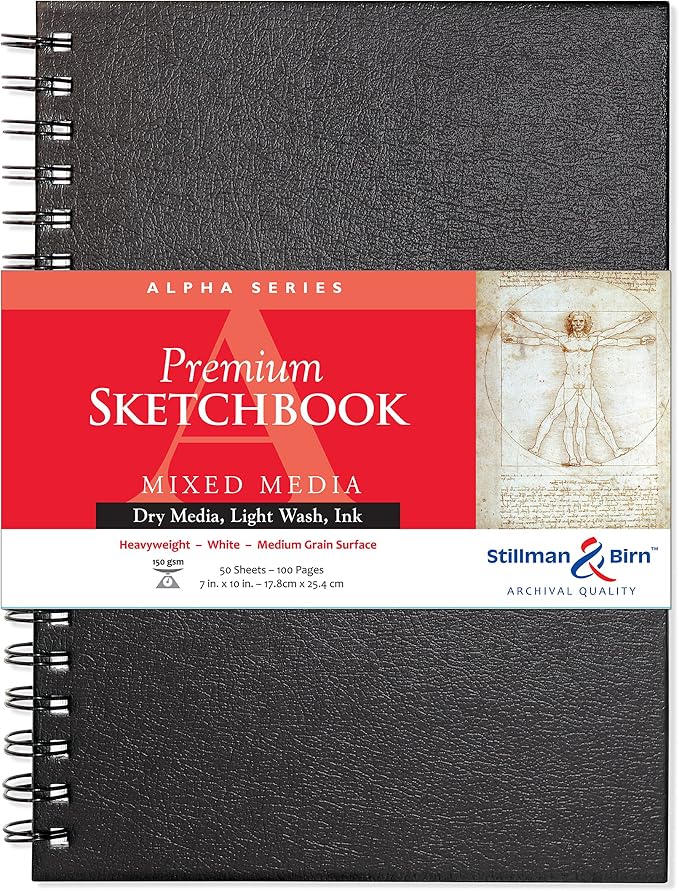 Stillman & Birn Alpha Series Wirebound Sketchbook, 7" x 10", 150 gsm (Heavyweight), White Paper, Medium Grain Surface