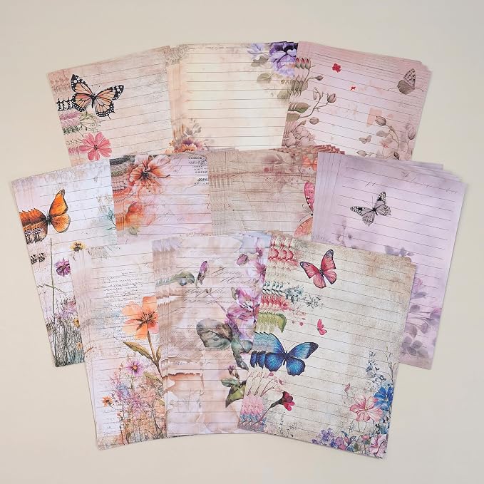 Stationery Paper Envelopes Set 160 Pcs - 50 Lined Writing Paper, 50 Envelopes, 60 Dot Stickers, Vintage/Floral/Leaf/Watercolor Multi-Style Options (STATIONERY-160PCS-VINTAGE)