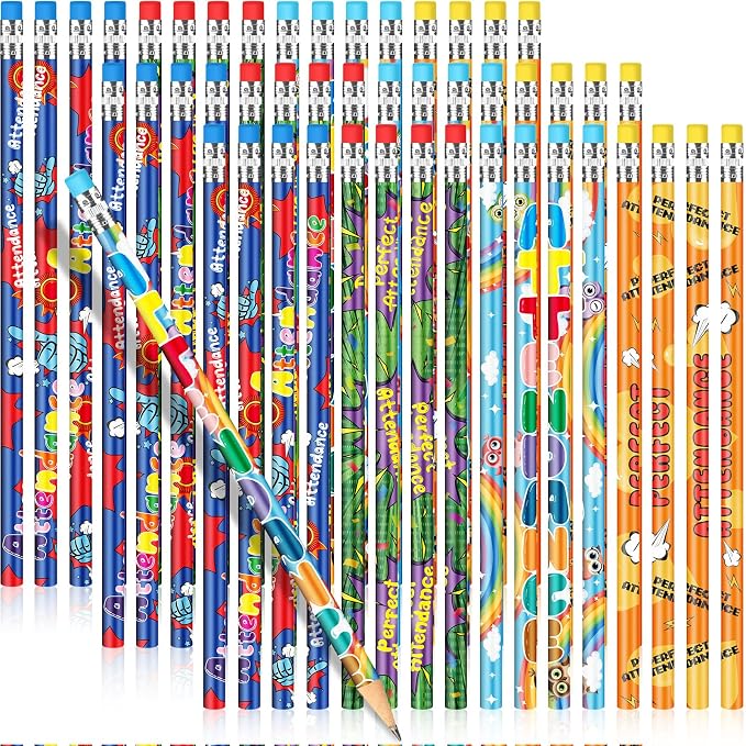 Handepo 144 Pcs Attendance Pencils with Eraser Bulk Back to School Assorted Wooden Pencils Student Preschool Kindergarten Primary School Classroom Carnival Prize Educational Geography Learning Tool