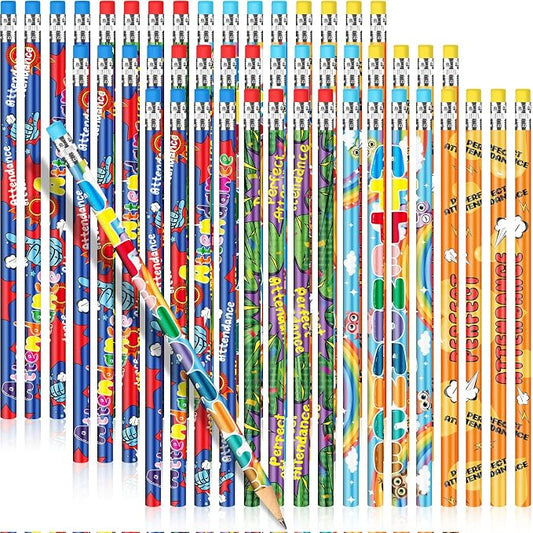Handepo 144 Pcs Attendance Pencils with Eraser Bulk Back to School Assorted Wooden Pencils Student Preschool Kindergarten Primary School Classroom Carnival Prize Educational Geography Learning Tool