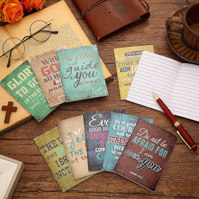 Chinco 100 Pcs Christian Notepad Mini Bible Verse Notebooks Religious Notepads Christian Gifts Rustic Inspirational Prayer Journals Small Pocket Notebook for Office Travel Supplies
