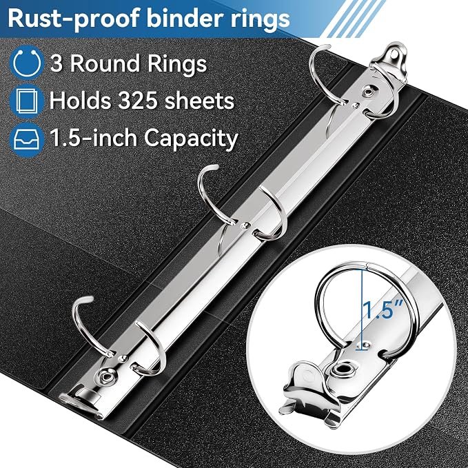 SUIN 1.5-Inch 3-Ring Binders with 2 Interior Pockets, Premium Clear View Presentation Binder Holds 325 Sheets Letter Size, Office School Home,6 Pack