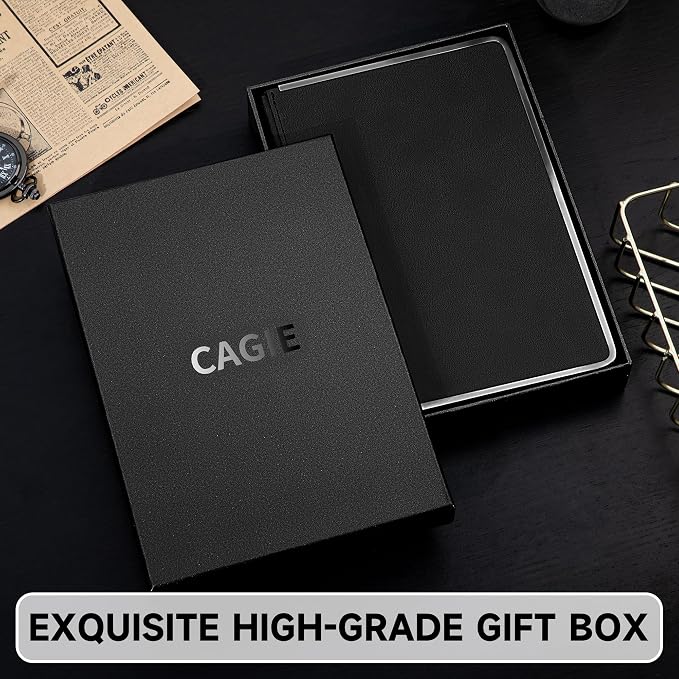MINICAGIE Journal Notebook for Men Women Gifts Hardcover Leather Mens Journals for Writing 288 Pages 100 Gsm Paper Thick Journaling Notebooks for Work Diary, 5.7x8.3 In, Black