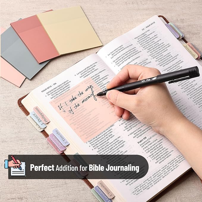 Mr. Pen- Transparent Sticky Notes, 3" x 3", 4 Pads, 200 Sheets | Vintage Colors, See Through Self-Adhesive Notes with Fineliner for Bible Journaling and Studying, Water-Resistant