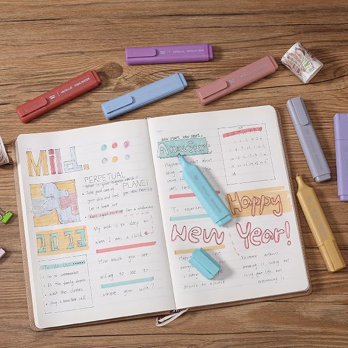 Mr. Pen- Glitter Highlighters, 8 Pack, Metallic Colors | Chisel Tip Highlighter Markers with Shimmer Finish, Smooth Writing Ink for Journaling, Note-Taking, Planning, School