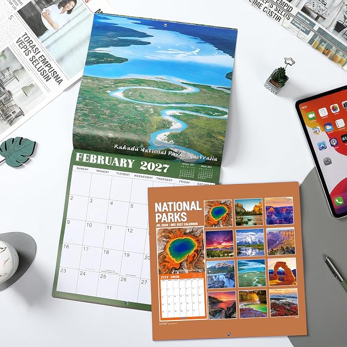 Calendar 2026-2027 - Wall Calendar, Jul 2026 - Dec 2027, 12'' × 24''(Open) | Wall Calendars 2026-2027 with Thick Paper, Large Blocks, Hanging Holes, National Parks Wall Calendar