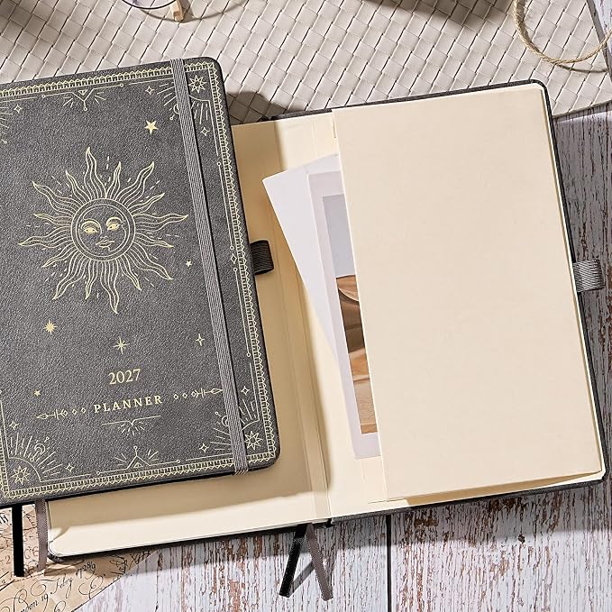 2027 Planner - 2027 Weekly Monthly Planner, January 2027 - December 2027, 5.75" x 8.25", Faux Leather Planner 2027 with Back Pocket & 40 Notes Pages - Mystic Grey