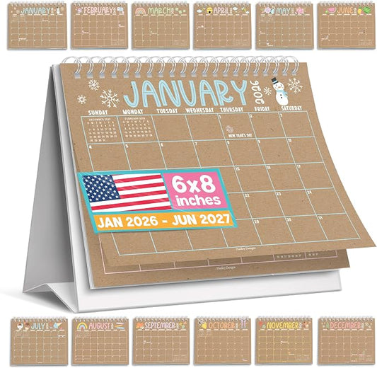 Small Desk Calendar 2026-2027 Standing Flip - 18-Month 2026 Desk Calendar Small for Home, Office & School, Standing Desks Calendars 2026-2027, Mini Desks Calendars, Back to School Teacher Gifts