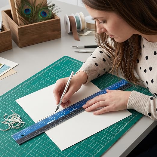 Victor Easy Read Stainless Steel Ruler, Standard/Metric, 12" Long, Blue