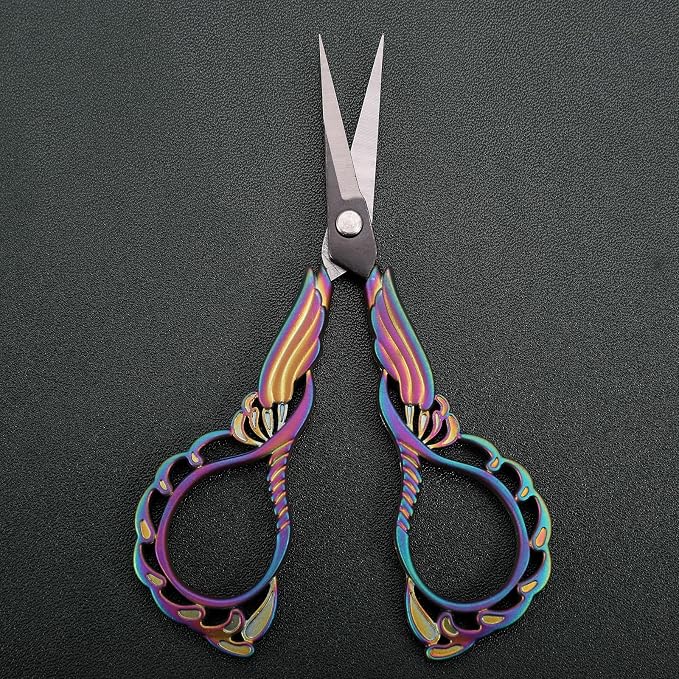 YOUGUOM Embroidery Scissors with Cover, Sewing Crafting Shears | Rainbow, Stainless Steel, Sharp Tip, for Needlework, Artwork, Cross Stitch, Quilting, Thread, Paper Cutting, Mini DIY Tools