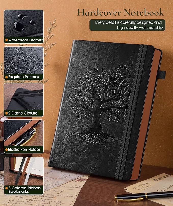 PAIBAS Vintage Leather Journal with 300 Numbered Pages,B5 Lined Journal for Men Women,Daily Journals for Writing,College Ruled Notebook for Work,School,Note taking,Travel Diary,Large (7" x 10")