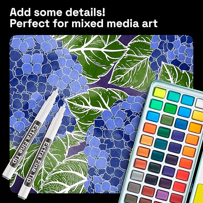 ARTISTRO White Paint Pens - Extra-Fine Tips - Set of 5 | Acrylic Paint Markers, Water-Based, For Rock, Glass, Ceramic, Wood, Tire, Fabric, Metal, Canvas, Marking, Painting
