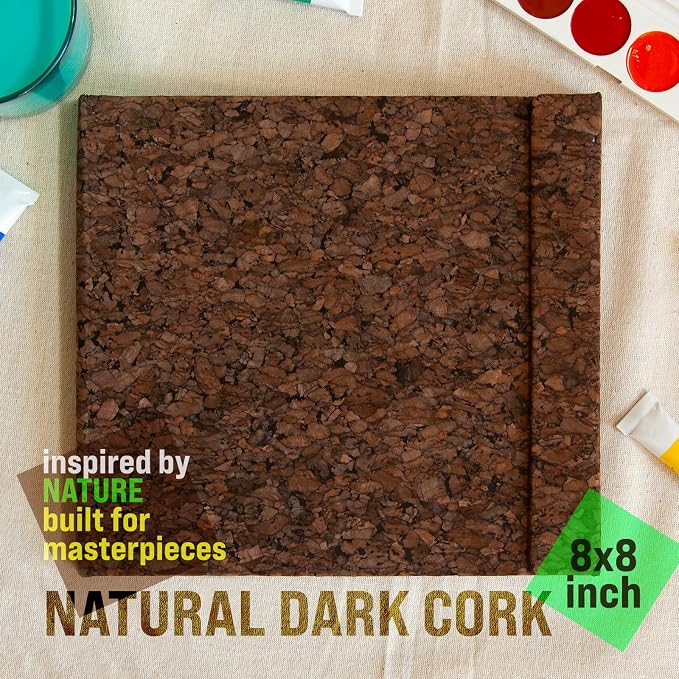 Cork Watercolor Pad Hardcover - 100% Cotton Paper 200GSM Cold Press - Magnetic Closure Watercolor Sketchbook, 40 Tear-Off Sheets, Lay-Flat - Artist Watercolor Paper Pad (Dark Cork, 8,5х7,7 inch)