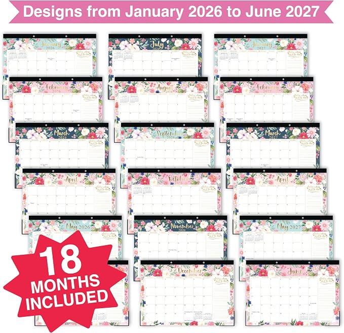 Hadley Designs Large Teacher Desk Calendar 2026-2027 - Desktop Calendar 2026, 18-Month Academic Desk Calendars for School, Home & Office, Cute Classroom Must Haves, Back to School Teacher Gifts