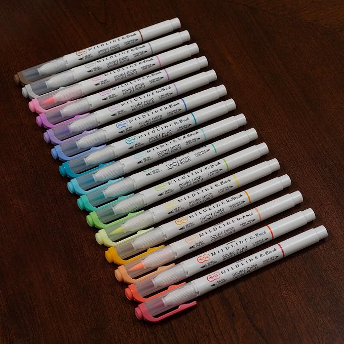 Zebra Pen MILDLINER No Bleed Brush Pen, Assorted Soft, Dual Tip, 15-Pack | Paint Brush Like Tip and Fine Point Marker, Ideal for Calligraphy, Journaling, Planners, Drawing and Illustration (79115)