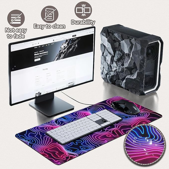 Gaming Mouse Pad - (31.5"×11.8") Topographic Large Mouse Pads for Desk - Desk Mat for Keyboard and Mouse with Non-Slip Base, Desks Pad Matfor Game/Office & Home