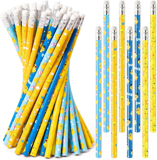 Xqumoi 60Pcs Ducks Pencils with Erasers - Cute Rubber Ducks Themed #2 HB Wooden Pencils in Bulk Birthday Party Favors Classroom Student Rewards Goodie Bag Fillers Stuffers Back to School Gift