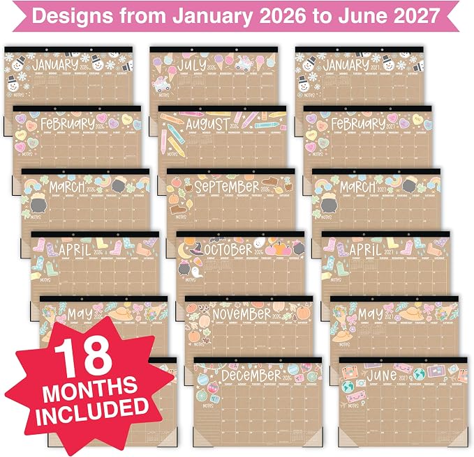 Hadley Designs Large Teacher Desk Calendar 2026-2027 - Desktop Calendar 2026, 18-Month Academic Desk Calendars for School, Home & Office, Cute Classroom Must Haves, Back to School Teacher Gifts