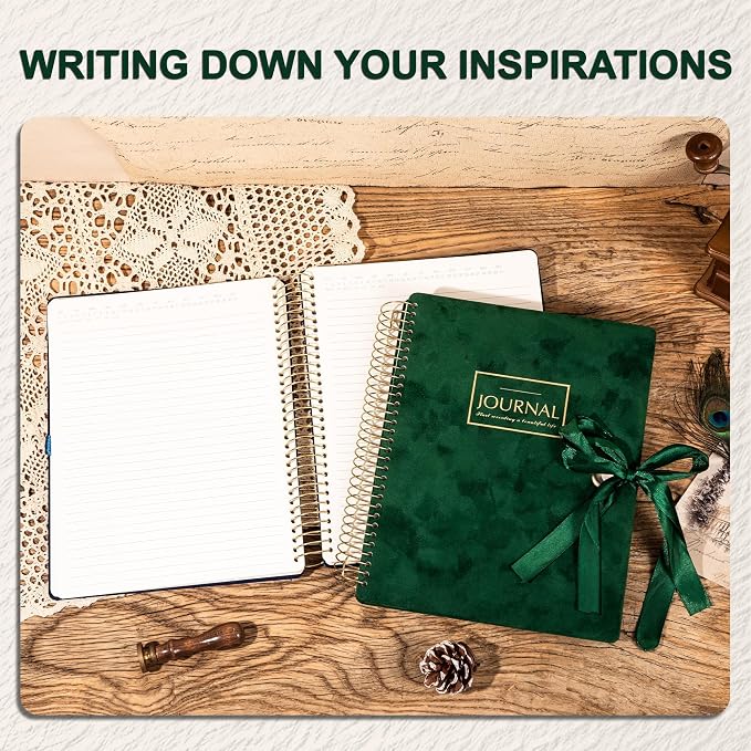 Flying Eagle Spiral Notebook, Velvet Hardcover, 8.5 x 11 in, Green | 300 Lined pages, Vintage Journal for Women & Men, Comes with Premium Gift Box for Writing