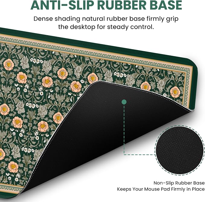 Large Mouse Pad for Desktop, Cute Desk Mat Pad Protector for Work & Gaming, Aesthetic Pretty Anti-Slip Laptop Blotter Cover for Office School Home Supplies, Soft Gold Petals, 35.4" x 15.7"