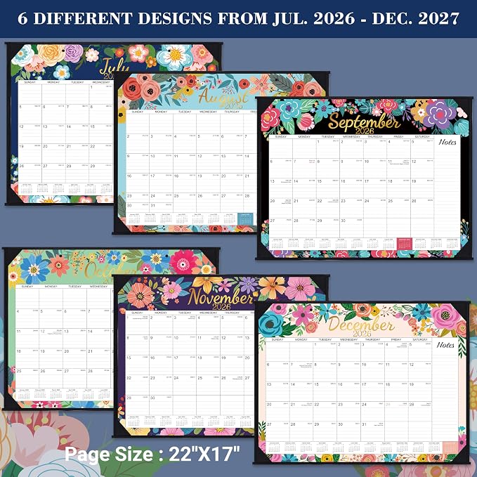 2026-2027 Desk Calendar - Large Desk Calendar 2026-2027, JUL 2026 - DEC 2027, 22" x 17", 18 Months Calendar Large, Desk/Wall Calendar 2-IN-1 with Corner Protectors, Desk Pad, To-Do List & Notes - Blue