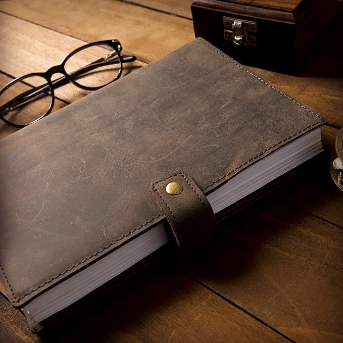 Refillable Leather Journal, Premium Lined A5 Writing Notebook Cover, Pen Holder & Card Slot, 200 Pages, 9 x 6 Inches Leather Bound Journal for Men & Women, Best Gift for Travel Diary