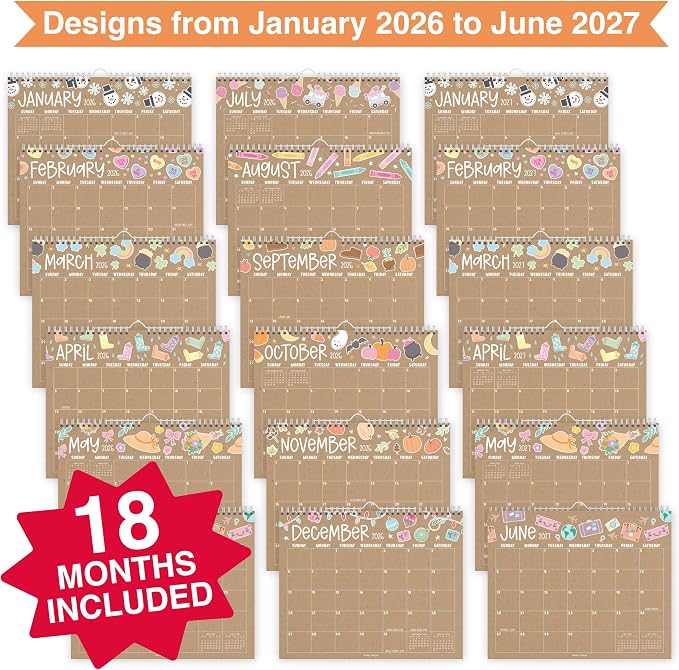 2026 Calendar Wall - 2026 Wall Calendar Large, 18-Month Hanging Calendars for School, Home & Office, Academic Monthly Calendar from January 2026 to June 2027, Back to School Teacher Gifts