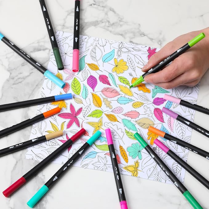 Mr. Pen- Dual Tip Brush Pens, 24 pcs, Assorted Color | Fine & Brush Tip Markers for Adult Coloring Markers for Adults